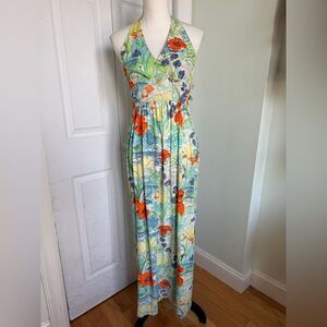 1970s Flower Power Bohemian Mod Halter Dress by Sears Fashions